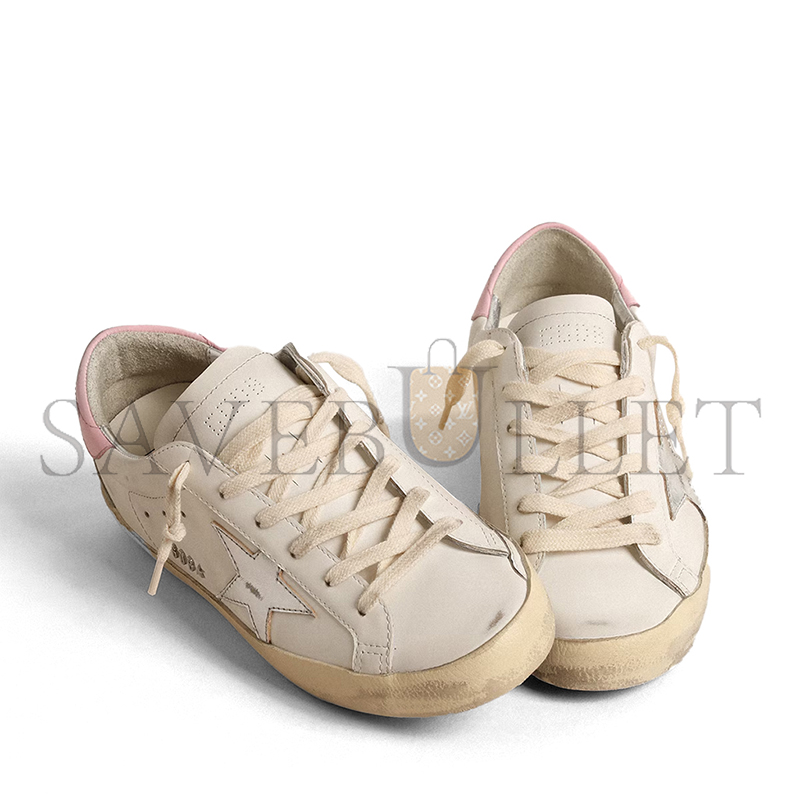 GOLDEN GOOSE WOMEN'S SUPER-STAR WITH SILVER LEATHER STAR AND PINK HEEL TAB GWF00102 GOLDEN GOOSE WOMEN'S SUPER-STAR WITH SILVER LEATHER STAR AND PINK HEEL TAB GWF00102